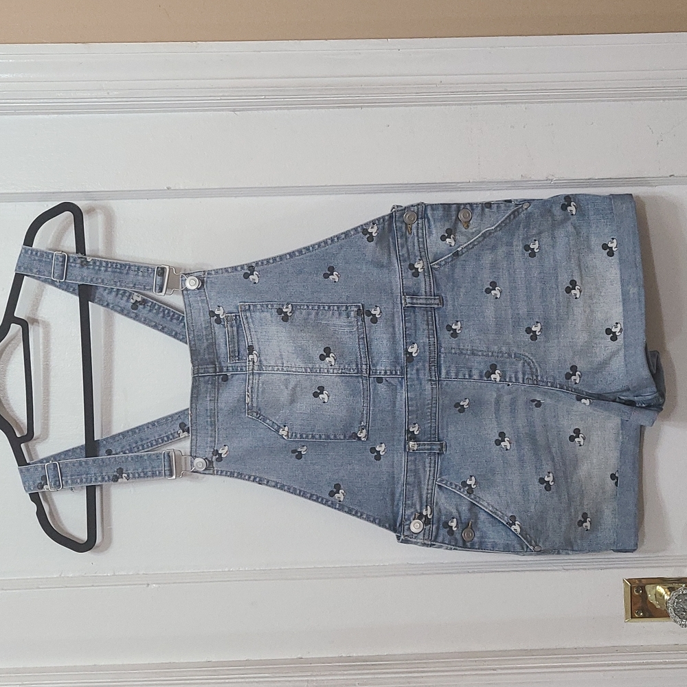 NWOT MICKEY MOUSSE SHORTS DISNEY OVERALLS SIZE L JEANS POCKETS